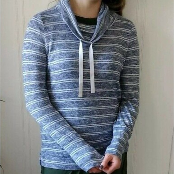 Olive and Oak Striped Sweater Cowl Neck Women's medium Blue White Long Sleeve - Picture 5 of 5